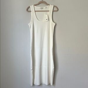 Vince Women’s Cream Ribbed scoop-neck midi dress New Size Large ^